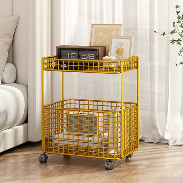 Modern Minimalist Rectangular Hollowed Out Iron Frame End Table 2-Storage For Living Room - Image 2