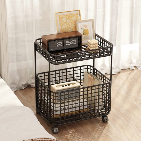 Modern Minimalist Rectangular Hollowed Out Iron Frame End Table 2-Storage For Living Room - Image 11