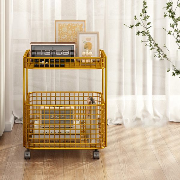 Modern Minimalist Rectangular Hollowed Out Iron Frame End Table 2-Storage For Living Room - Image 12