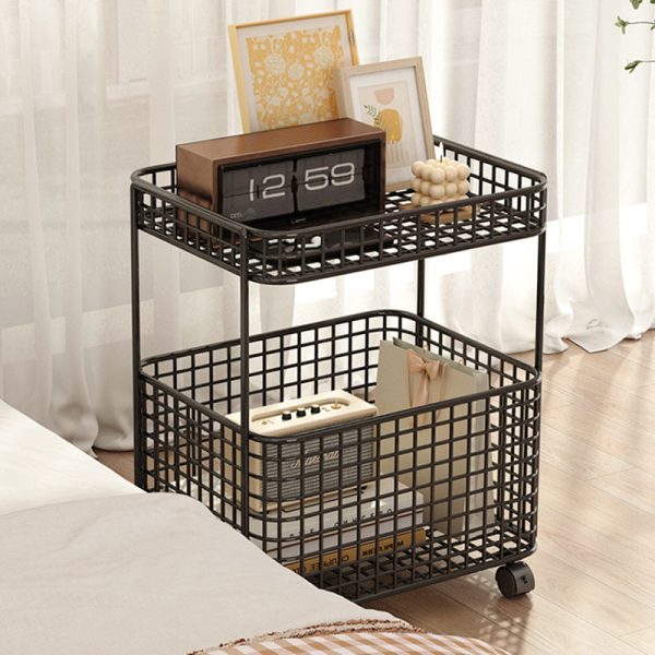 Modern Minimalist Rectangular Hollowed Out Iron Frame End Table 2-Storage For Living Room - Image 14