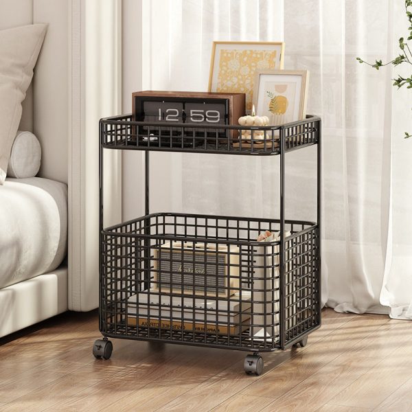 Modern Minimalist Rectangular Hollowed Out Iron Frame End Table 2-Storage For Living Room - Image 18