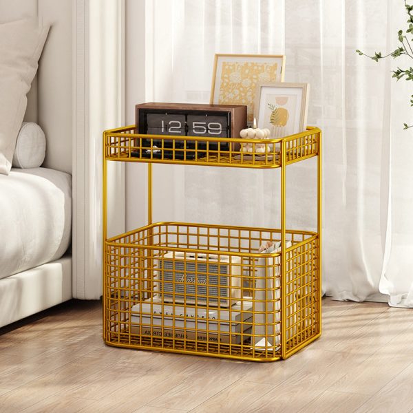 Modern Minimalist Rectangular Hollowed Out Iron Frame End Table 2-Storage For Living Room - Image 6