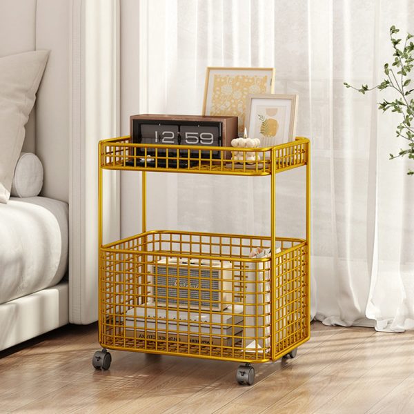 Modern Minimalist Rectangular Hollowed Out Iron Frame End Table 2-Storage For Living Room - Image 9