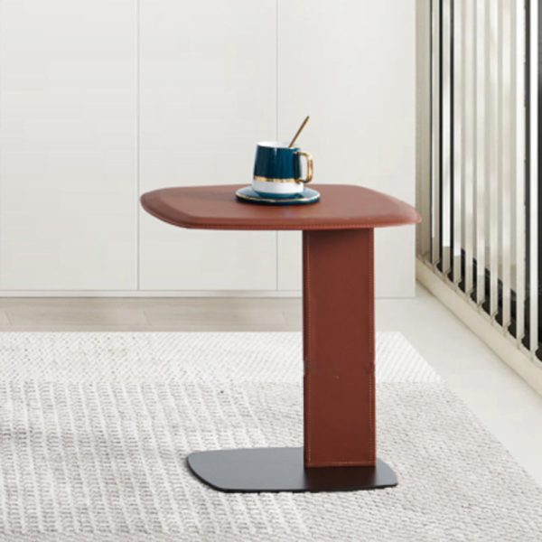 Modern Minimalist Rectangular Saddle Leather Carbon Steel End Table For Living Room