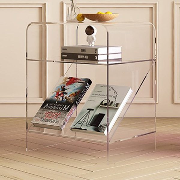 Modern Minimalist Rectangular Acrylic End Table 3-Tier For Living Room