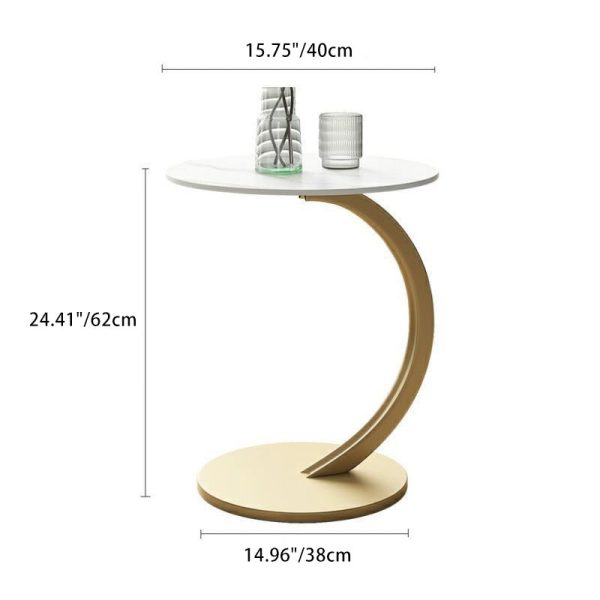 Modern Minimalist Round Curved Pole Base Artificial Plate Carbon Steel End Table For Living Room - Image 4