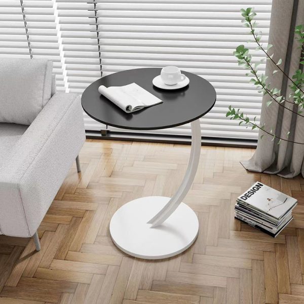 Modern Minimalist Round Curved Pole Base Artificial Plate Carbon Steel End Table For Living Room - Image 6