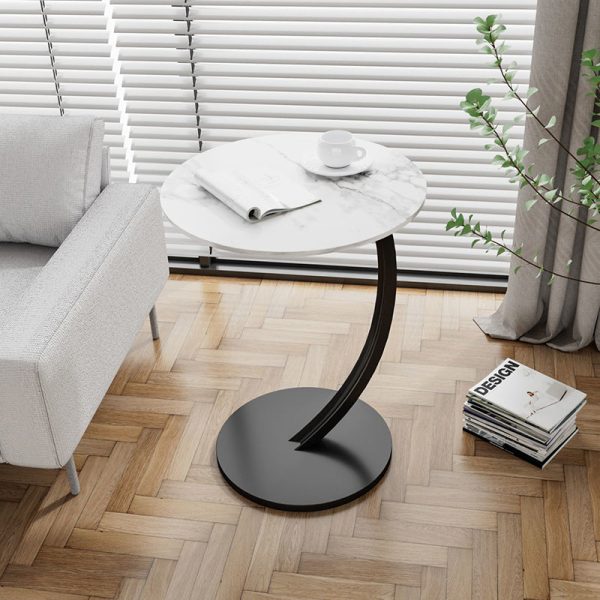 Modern Minimalist Round Curved Pole Base Artificial Plate Carbon Steel End Table For Living Room - Image 8