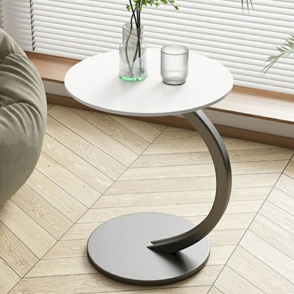 Modern Minimalist Round Curved Pole Base Artificial Plate Carbon Steel End Table For Living Room - Image 10
