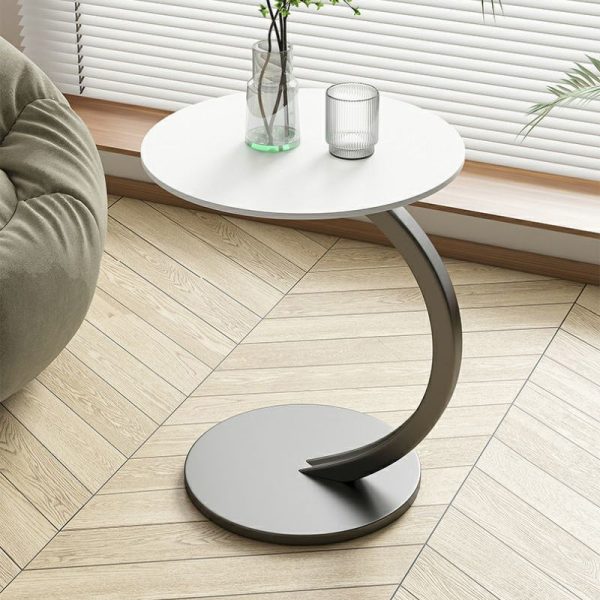 Modern Minimalist Round Curved Pole Base Artificial Plate Carbon Steel End Table For Living Room - Image 12