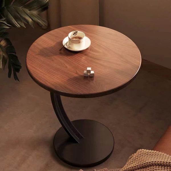 Modern Minimalist Round Curved Pole Base Artificial Plate Carbon Steel End Table For Living Room - Image 5