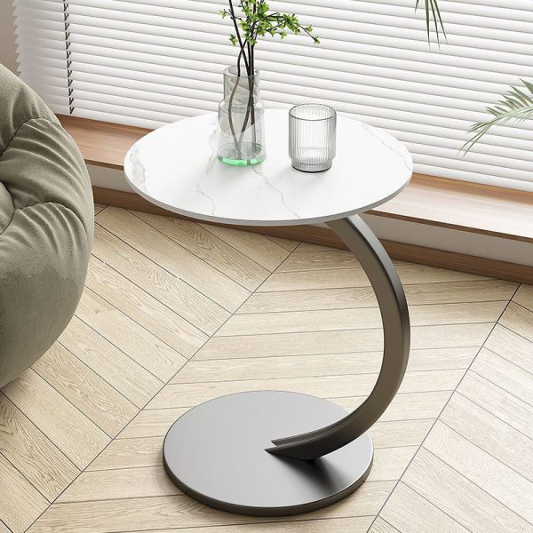 Modern Minimalist Round Curved Pole Base Artificial Plate Carbon Steel End Table For Living Room - Image 13