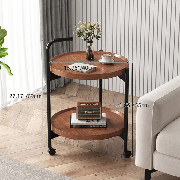 Modern Minimalist Removable Round Faux Panel Steel Tube End Table 2-Tier For Living Room - Image 4