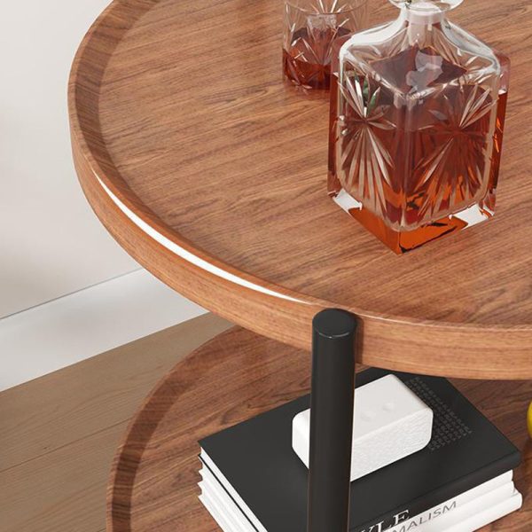 Modern Minimalist Removable Round Faux Panel Steel Tube End Table 2-Tier For Living Room - Image 7