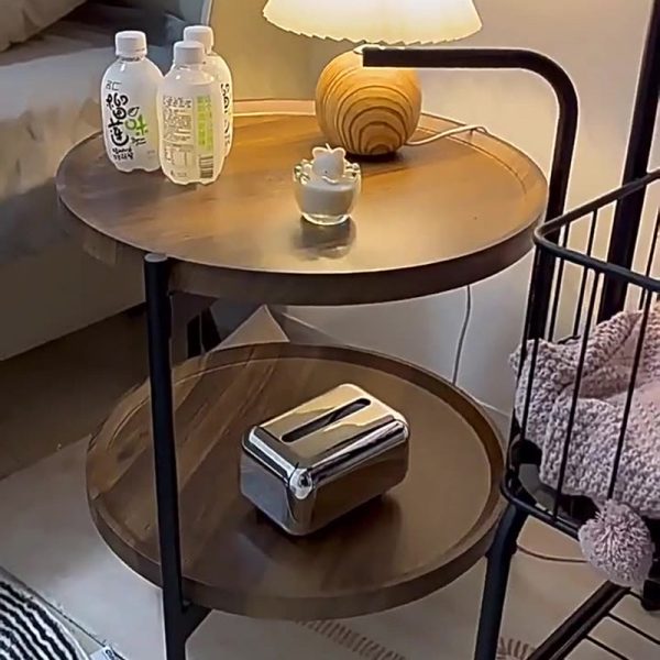 Modern Minimalist Removable Round Faux Panel Steel Tube End Table 2-Tier For Living Room - Image 11