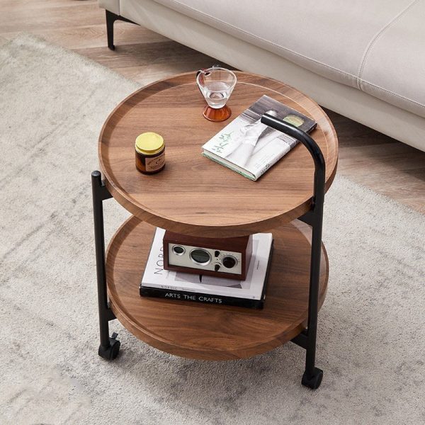 Modern Minimalist Removable Round Faux Panel Steel Tube End Table 2-Tier For Living Room - Image 12