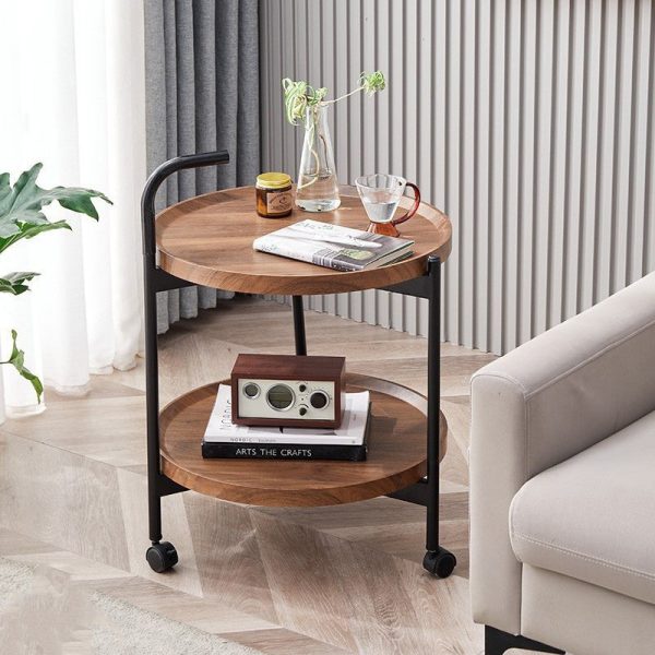 Modern Minimalist Removable Round Faux Panel Steel Tube End Table 2-Tier For Living Room - Image 3