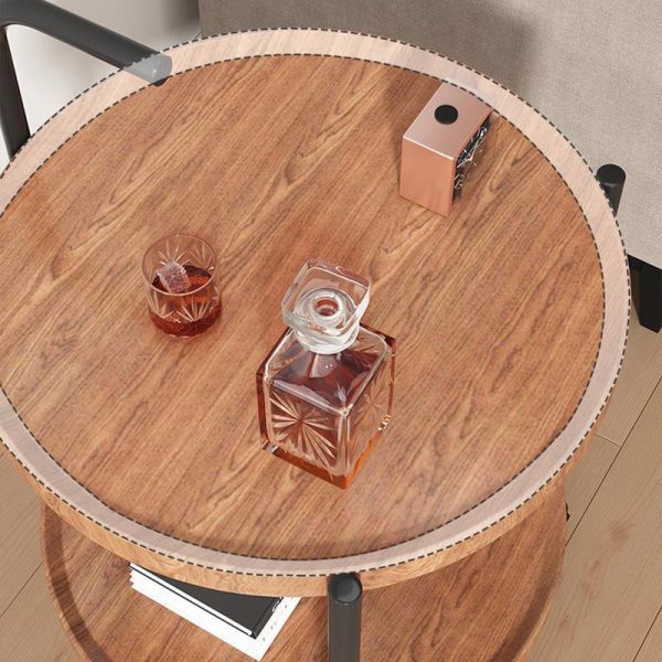 Modern Minimalist Removable Round Faux Panel Steel Tube End Table 2-Tier For Living Room - Image 9
