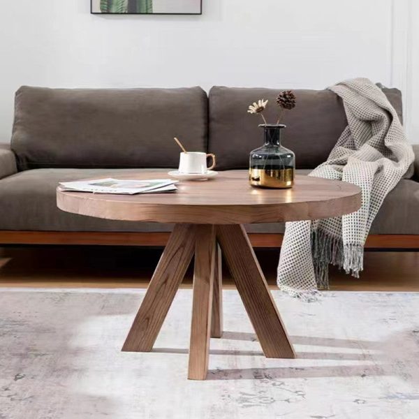 Contemporary Nordic Round Quadruple Pedestal Wooden Coffee Table For Living Room - Image 3