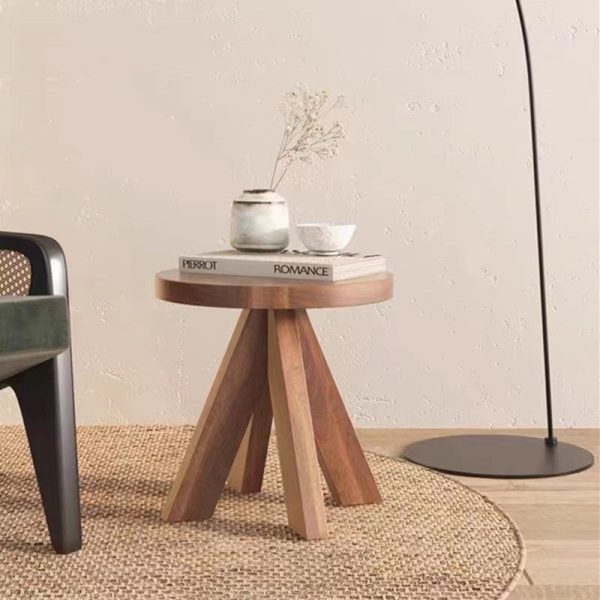 Contemporary Nordic Round Quadruple Pedestal Wooden Coffee Table For Living Room - Image 11
