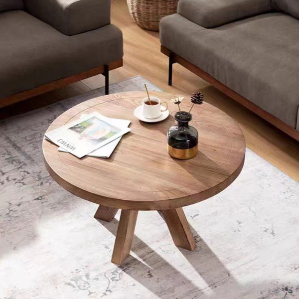 Contemporary Nordic Round Quadruple Pedestal Wooden Coffee Table For Living Room - Image 2