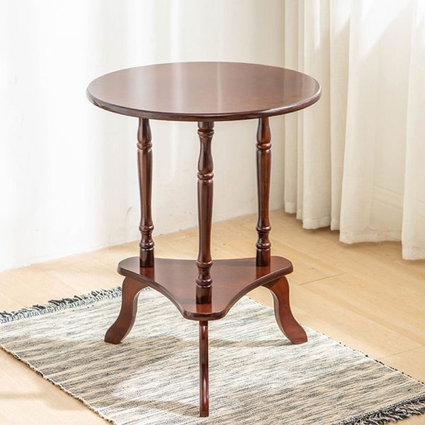 Traditional European Solid Wood Round Top Tripod Base End Table 2-Tier For Living Room - Image 2