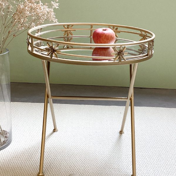 Contemporary Retro Round Iron Frame Glass End Table For Living Room