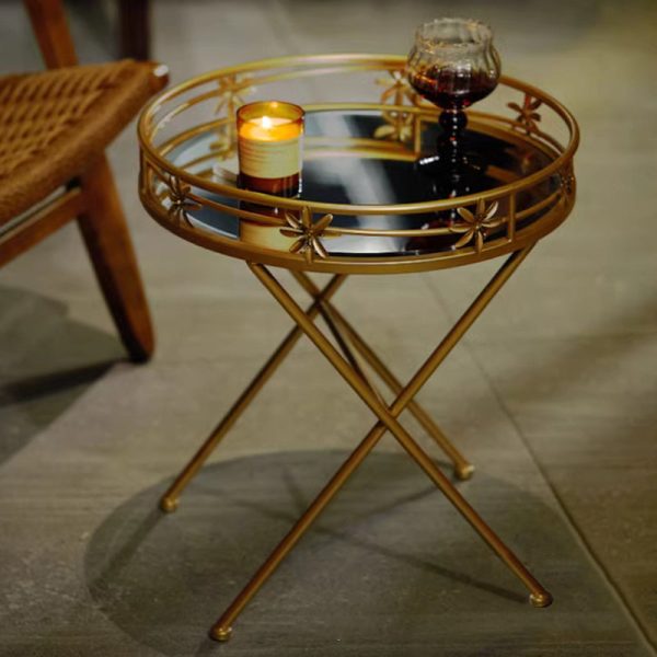 Contemporary Retro Round Iron Frame Glass End Table For Living Room - Image 2