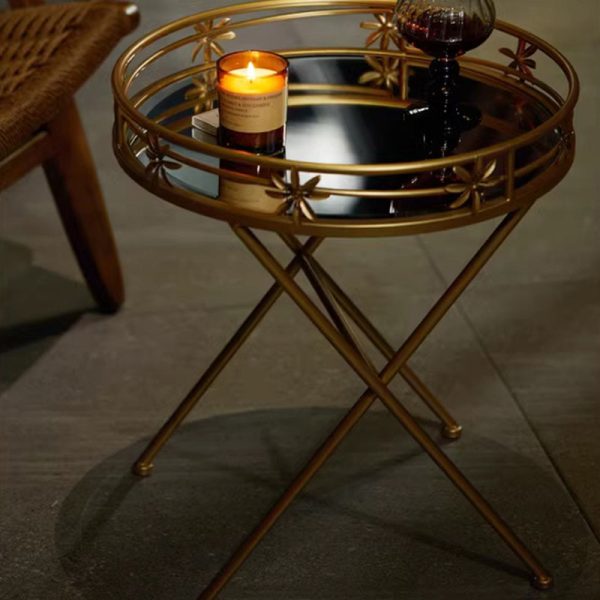 Contemporary Retro Round Iron Frame Glass End Table For Living Room - Image 7