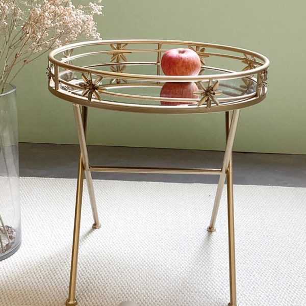 Contemporary Retro Round Iron Frame Glass End Table For Living Room - Image 8