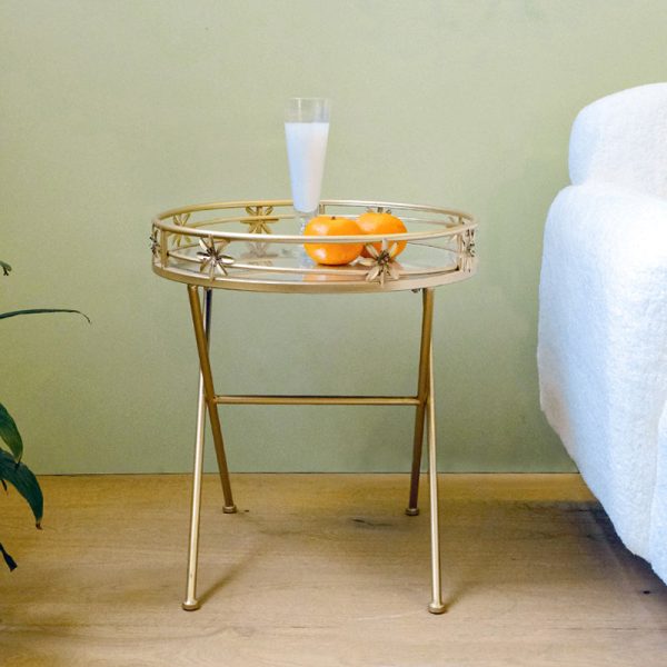Contemporary Retro Round Iron Frame Glass End Table For Living Room - Image 9