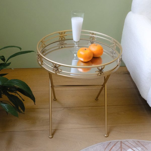 Contemporary Retro Round Iron Frame Glass End Table For Living Room - Image 3