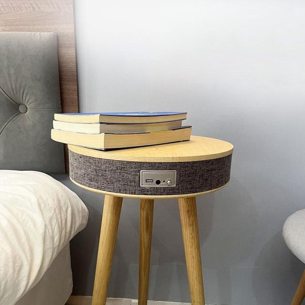 Modern Minimalist Round Bluetooth Audio Wood End Table For Living Room - Image 3