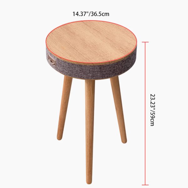 Modern Minimalist Round Bluetooth Audio Wood End Table For Living Room - Image 4
