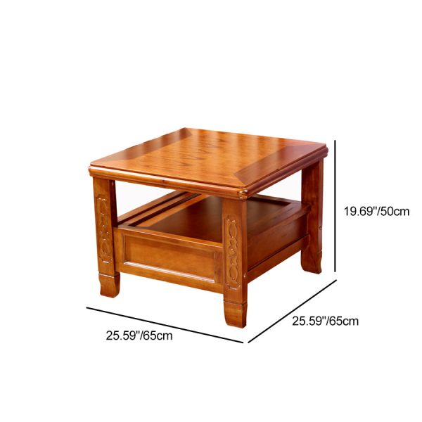 Traditional Chinese Antique Square Rubber Wood Solid Wood Side Table 2-Tier For Living Room - Image 4
