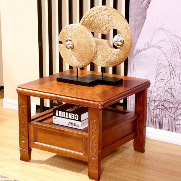Traditional Chinese Antique Square Rubber Wood Solid Wood Side Table 2-Tier For Living Room - Image 5