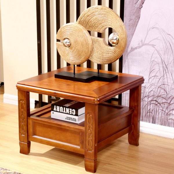 Traditional Chinese Antique Square Rubber Wood Solid Wood Side Table 2-Tier For Living Room - Image 3