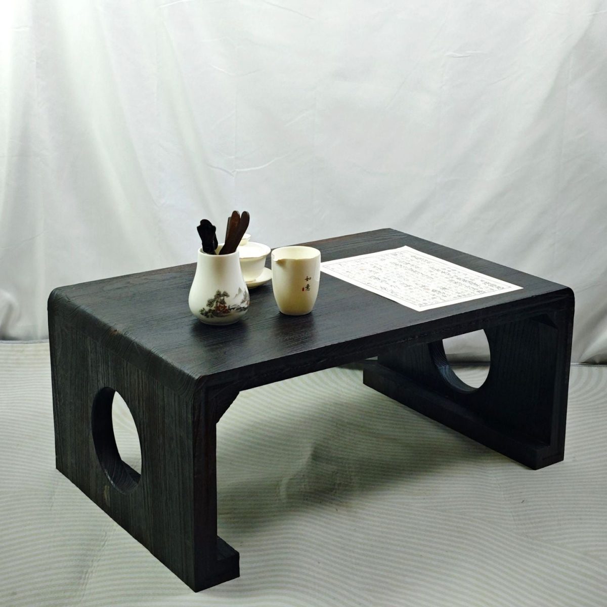 Traditional Chinese Zen Rectangular Solid Wood Coffee Table For Living Room - Image 8