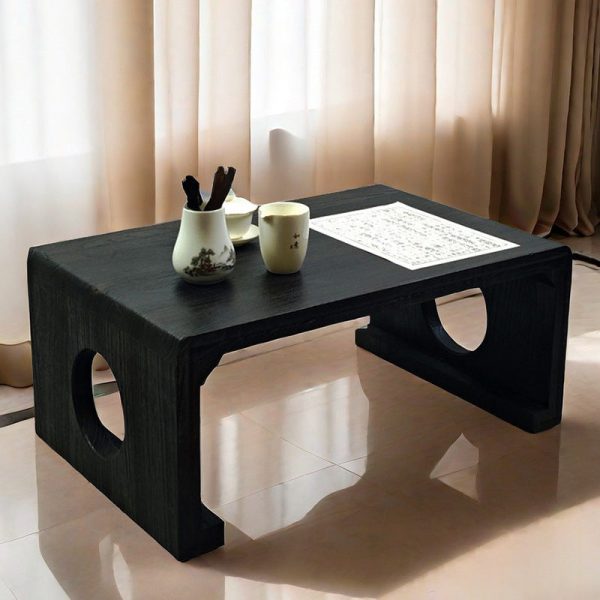 Traditional Chinese Zen Rectangular Solid Wood Coffee Table For Living Room - Image 2