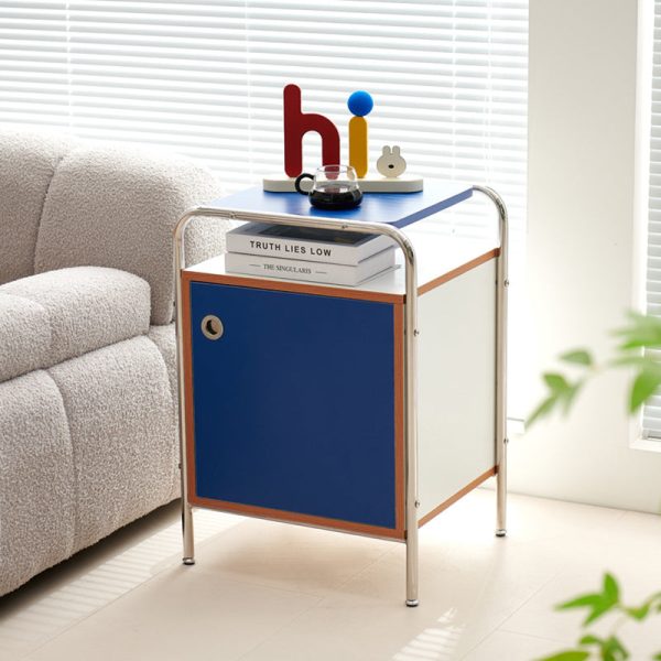 Contemporary Nordic Rectangular Wood Plate Stainless Steel Nightstand 1-Cabinet For Bedroom - Image 14