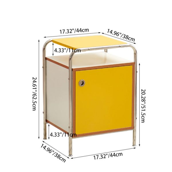 Contemporary Nordic Rectangular Wood Plate Stainless Steel Nightstand 1-Cabinet For Bedroom - Image 4