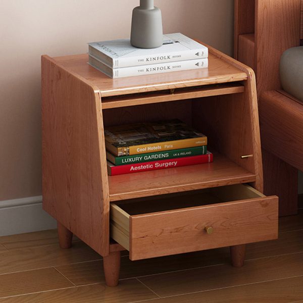 Traditional Vintage Trapezoidal Solid Wood Rattan Nightstand 1-Storage 1-Drawer For Bedroom - Image 9