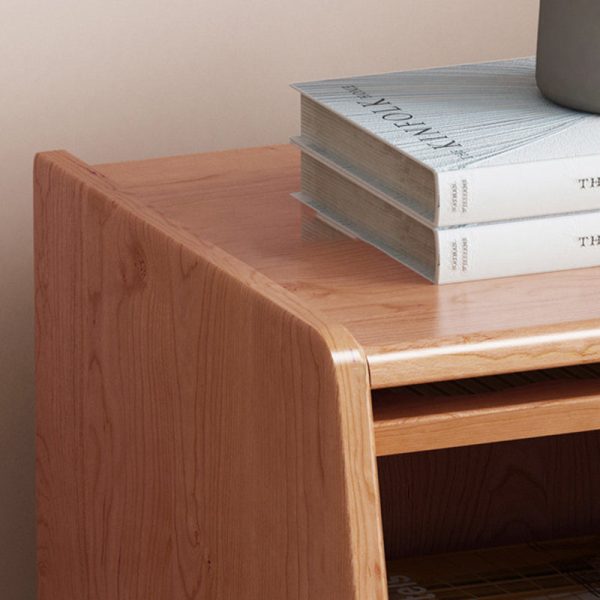 Traditional Vintage Trapezoidal Solid Wood Rattan Nightstand 1-Storage 1-Drawer For Bedroom - Image 8