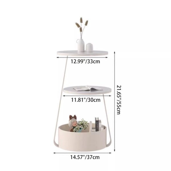 Modern Minimalist Cream Round Rock Slab Iron Coffee Table 2-Tier 1-Storage For Living Room - Image 4