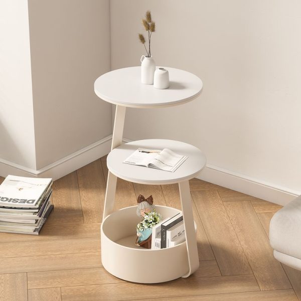 Modern Minimalist Cream Round Rock Slab Iron Coffee Table 2-Tier 1-Storage For Living Room - Image 3