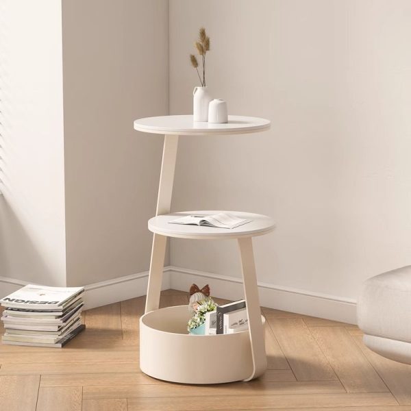 Modern Minimalist Cream Round Rock Slab Iron Coffee Table 2-Tier 1-Storage For Living Room - Image 6
