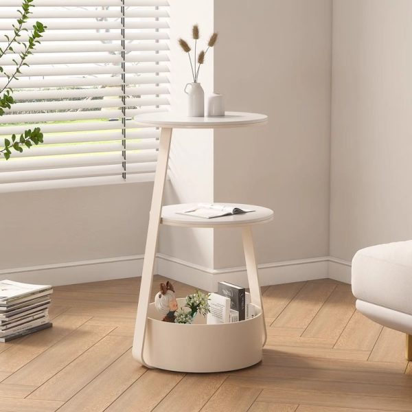 Modern Minimalist Cream Round Rock Slab Iron Coffee Table 2-Tier 1-Storage For Living Room - Image 7