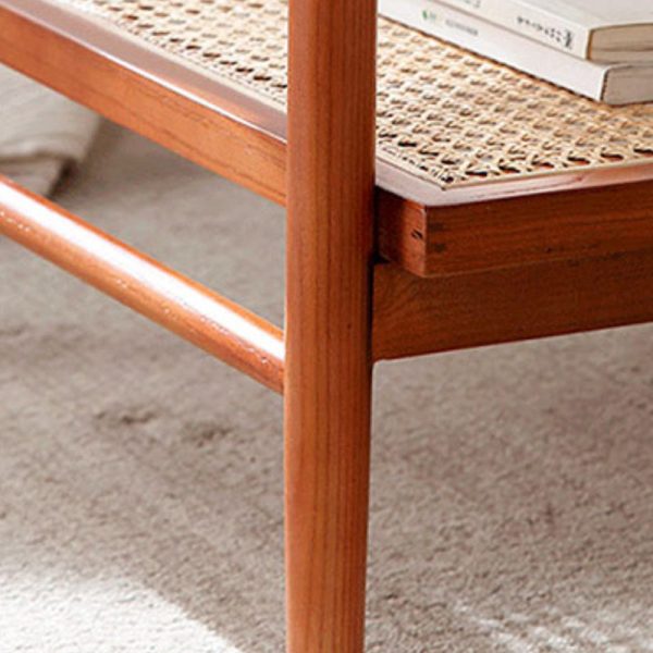 Traditional Japanese Oval Rectangular Glass Wooden Rattan Coffee Table 2-Tier 2-Drawer For Living Room - Image 7