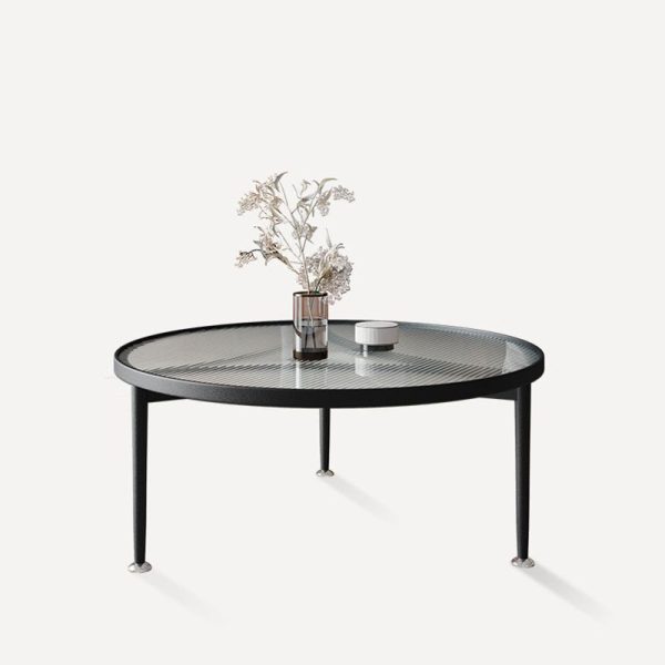 Modern Minimalist Round Triangle Base Glass Metal Coffee Table For Living Room - Image 12