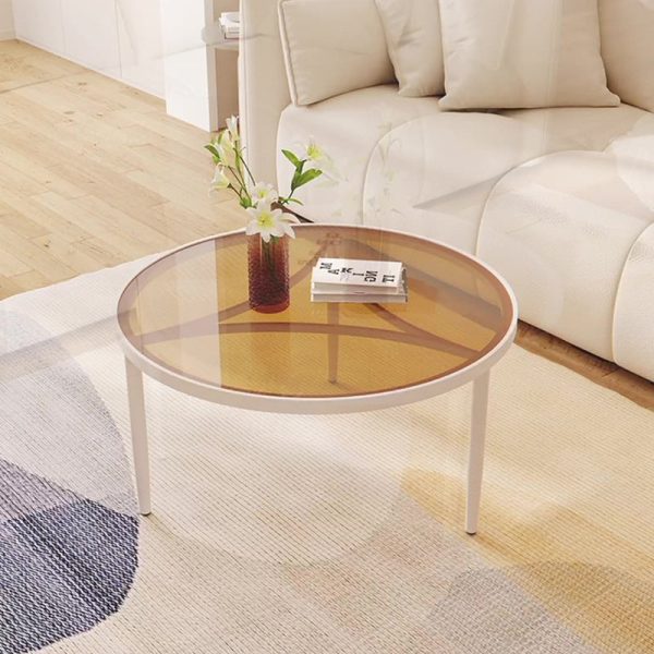Modern Minimalist Round Triangle Base Glass Metal Coffee Table For Living Room - Image 6